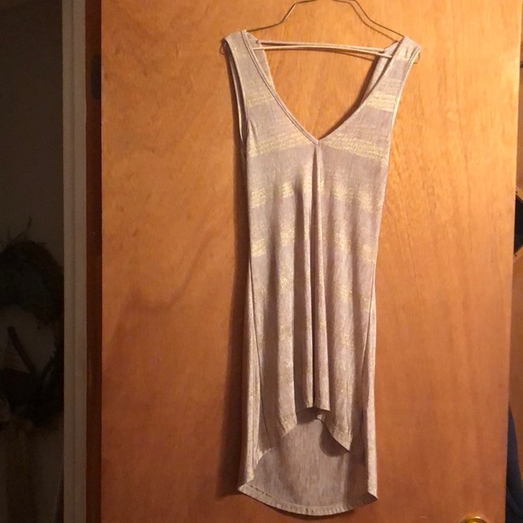 Easel V-neck Cowl Back High Low Gold Dress